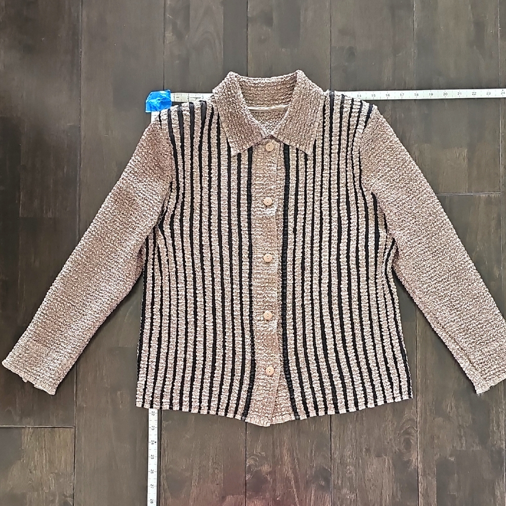Striped Stretchy Lightweight Button-Up Jacket